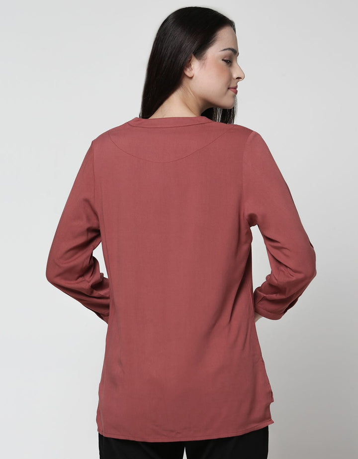 Connexion Long Sleeve Blouse 7/8 Sleve Rayon Twill No Button Hai Neck
