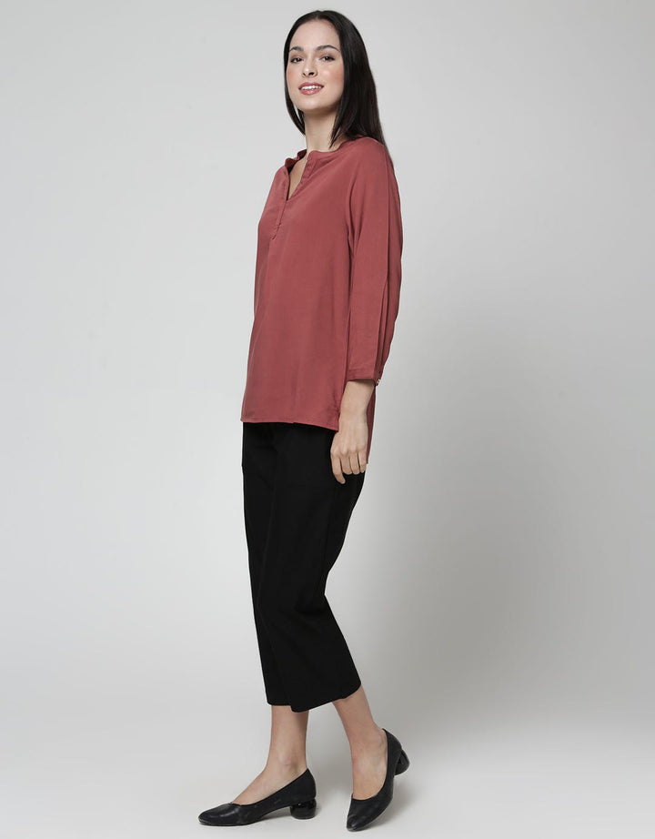 Connexion Long Sleeve Blouse 7/8 Sleve Rayon Twill No Button Hai Neck