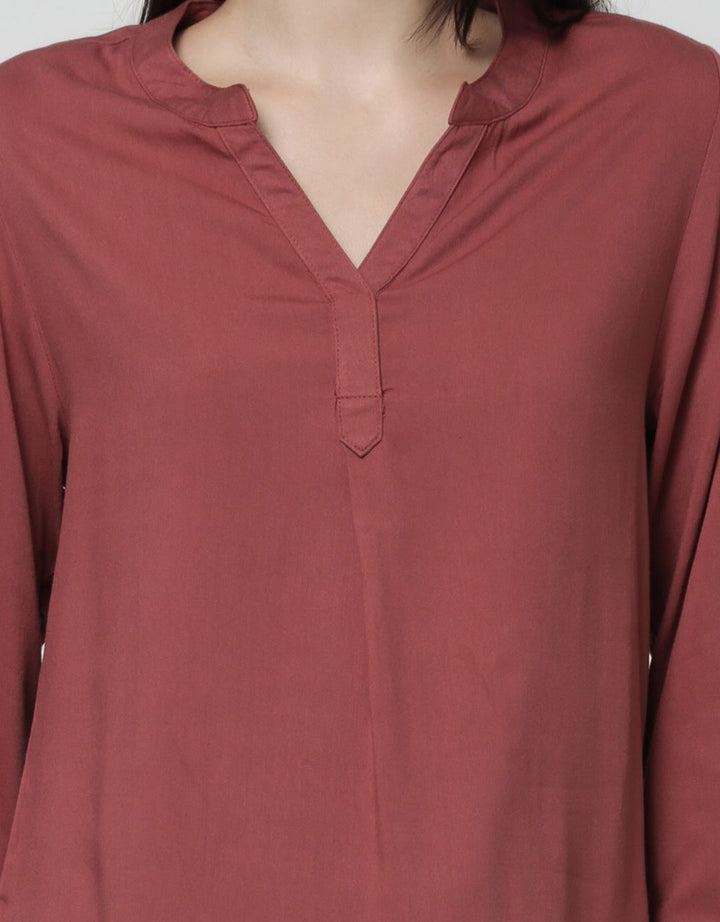 Connexion Long Sleeve Blouse 7/8 Sleve Rayon Twill No Button Hai Neck