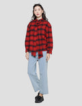 Edition Oversized Plaid Motif Kemeja Asimetris Wanita