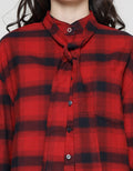 Edition Oversized Plaid Motif Kemeja Asimetris Wanita