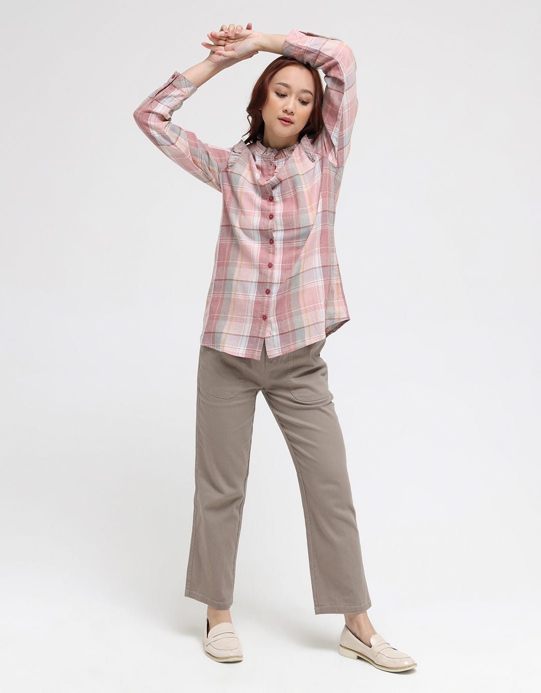 Triset Casual Plaid Motif Blouse