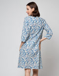 Triset Ladies Leaf Print Midi Dress Wanita