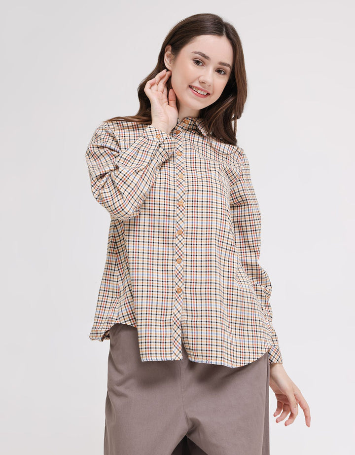 Triset Ladies Plaid Print Blouse Wanita