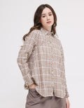 Triset Ladies Plaid Print Blouse Wanita