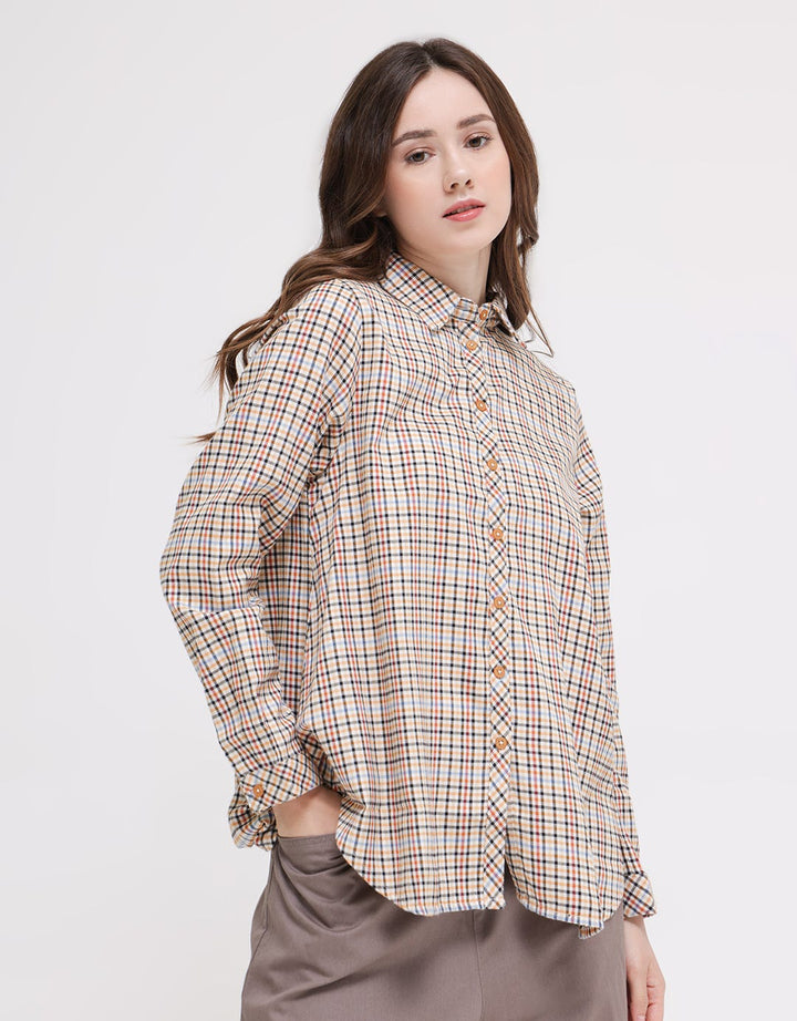 Triset Ladies Plaid Print Blouse Wanita