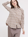 Triset Ladies Plaid Print Blouse Wanita