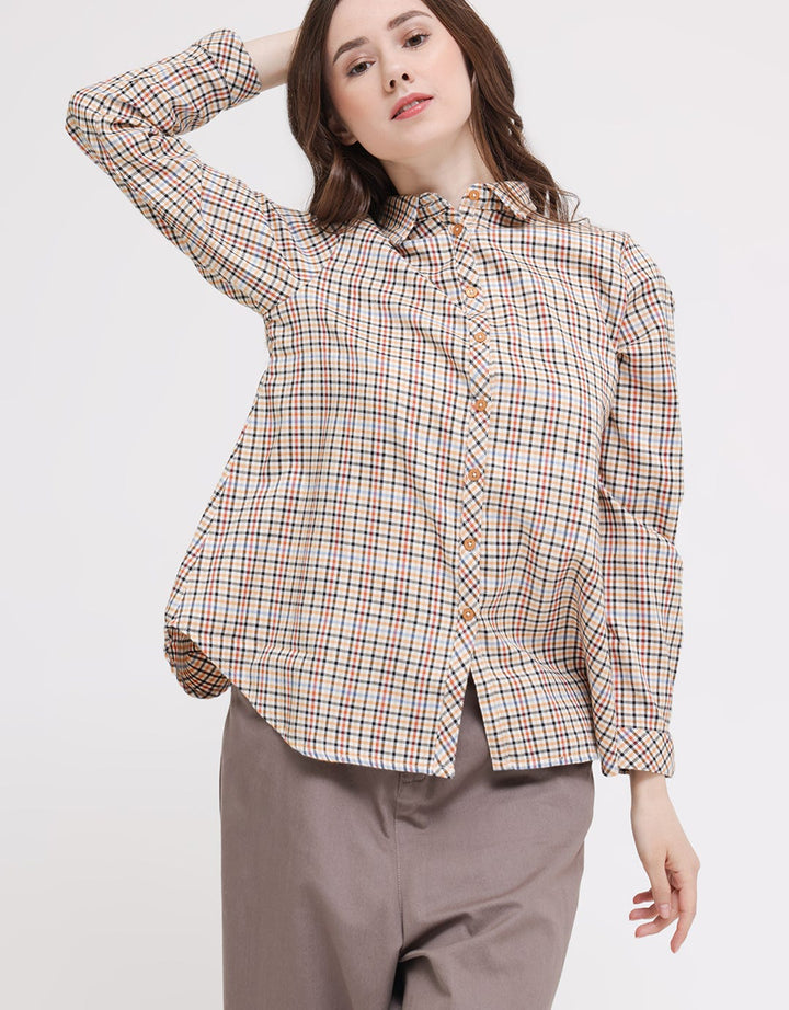 Triset Ladies Plaid Print Blouse Wanita