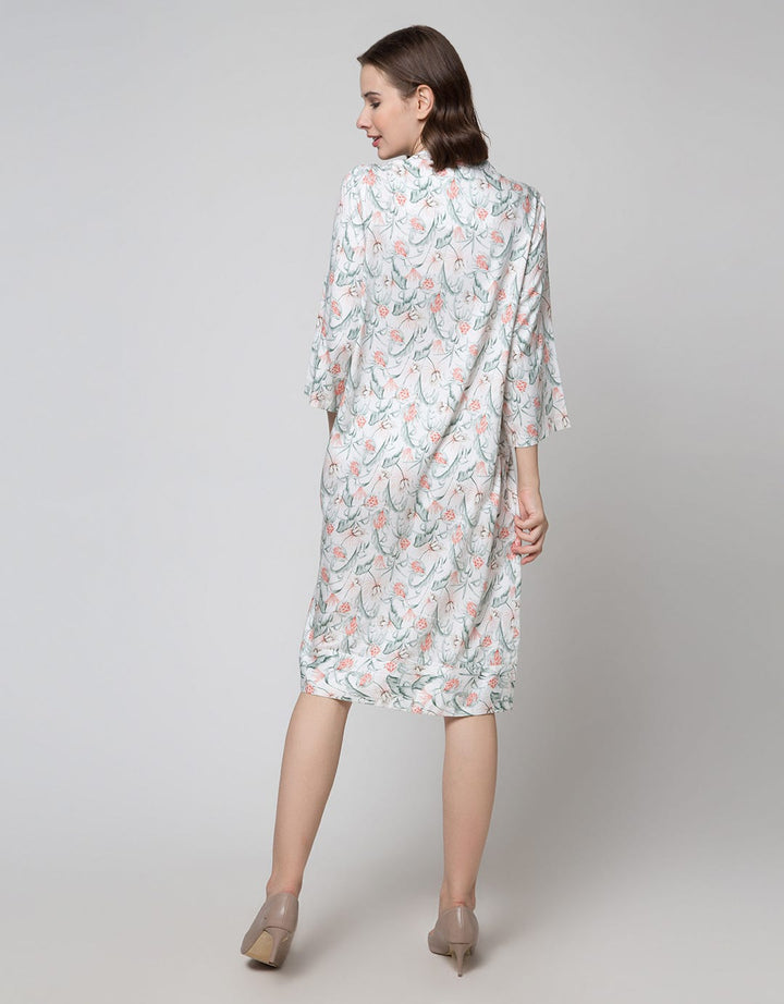 Triset Ladies Leaf Print Midi Dress Wanita