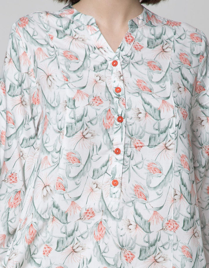 Triset Ladies Leaf Print Midi Dress Wanita