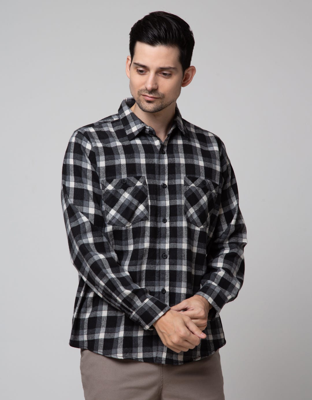 Details Long Sleeve Shirt Flannel Checks Kmi417
