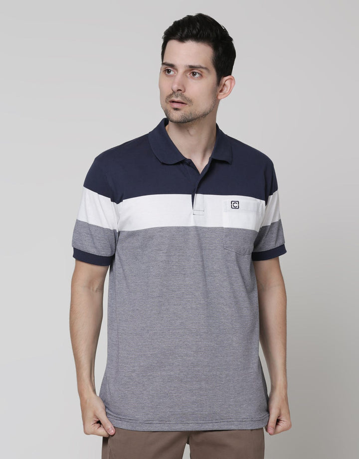Cole Short Sleeve Polo Shirt Stripe Chest Textured