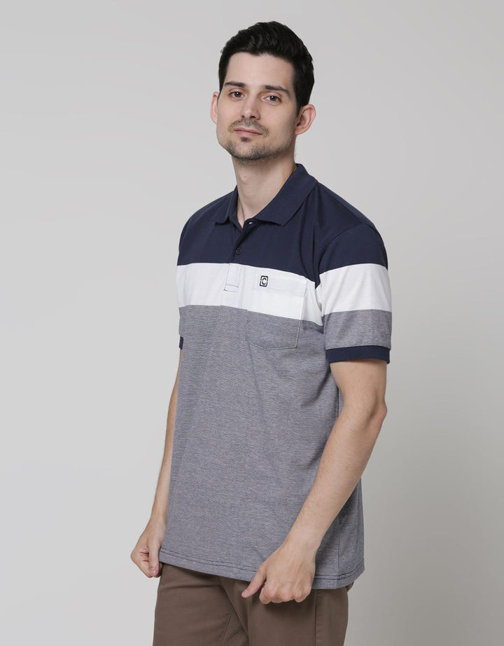 Cole Short Sleeve Polo Shirt Stripe Chest Textured