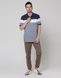 Cole Short Sleeve Polo Shirt Stripe Chest Textured