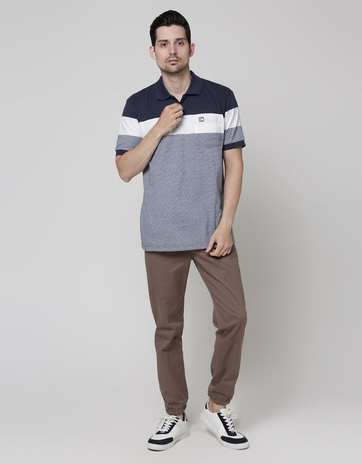 Cole Short Sleeve Polo Shirt Stripe Chest Textured