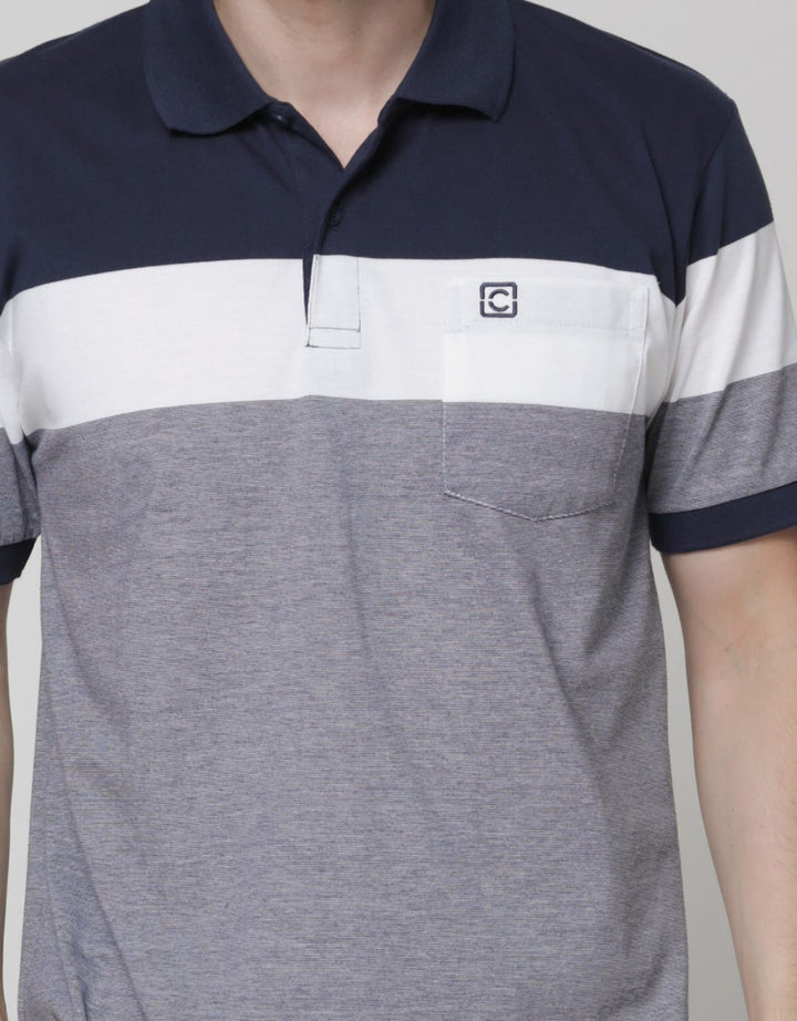 Cole Short Sleeve Polo Shirt Stripe Chest Textured