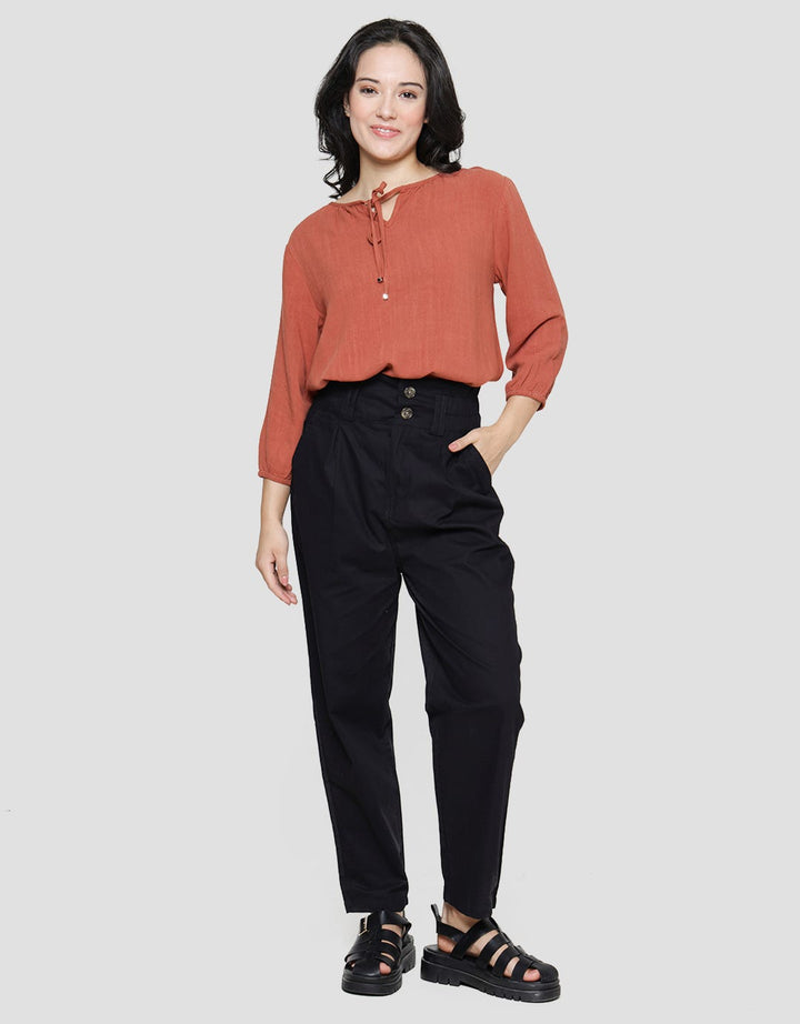 Details Women's High Waist Fit Paper Bag Long Pants