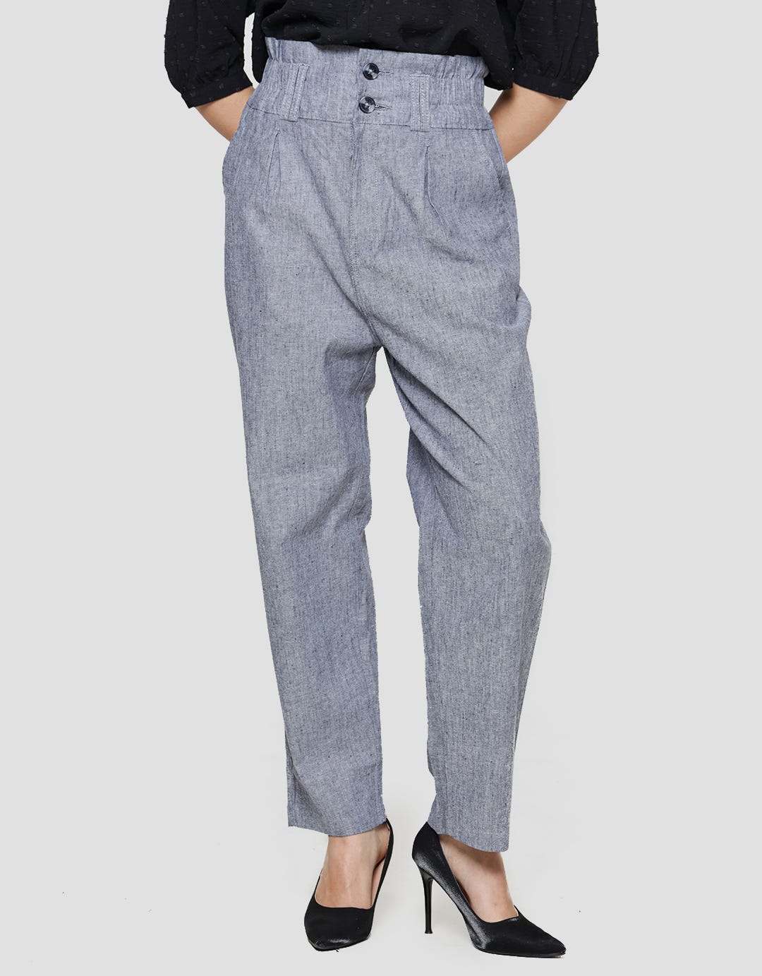 Details Women's High Waist Fit Paper Bag Long Pants