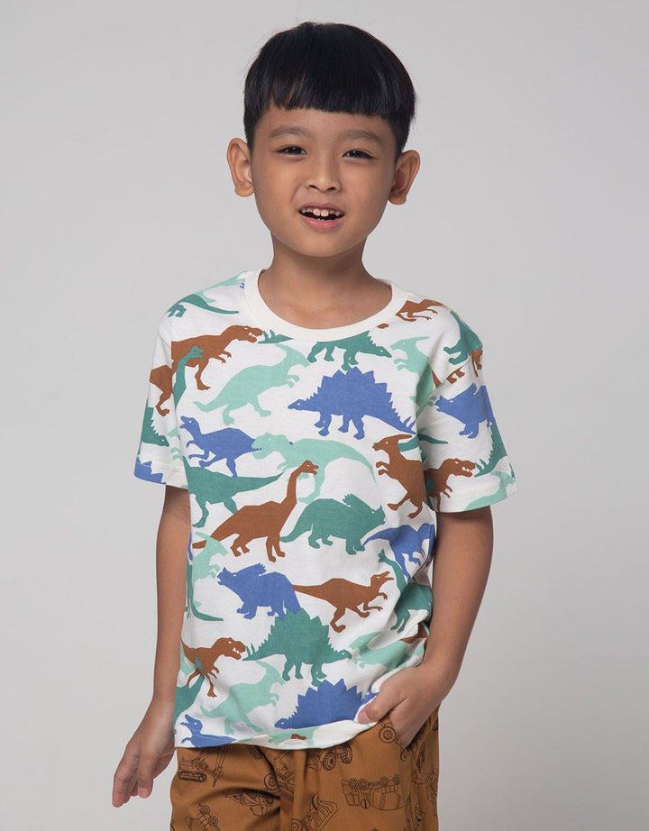Little M Dino Print Kaos Anak Laki-laki