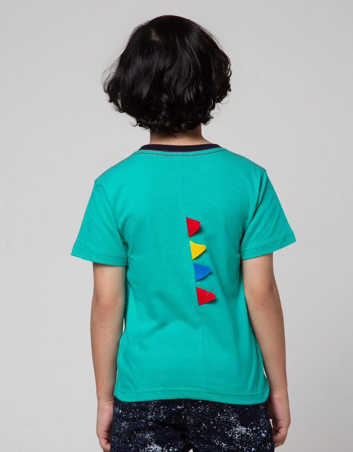 Little M Short Sleeve T-Shirt Print Dino Bordir Aplikasi Cucuk Belakang