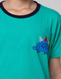 Little M Short Sleeve T-Shirt Print Dino Bordir Aplikasi Cucuk Belakang