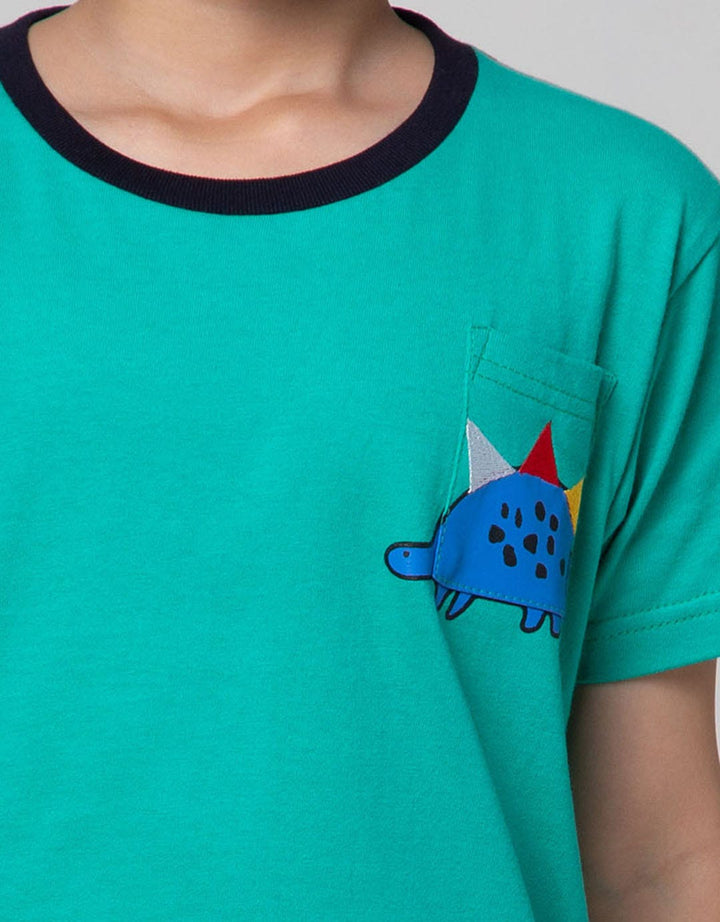 Little M Short Sleeve T-Shirt Print Dino Bordir Aplikasi Cucuk Belakang