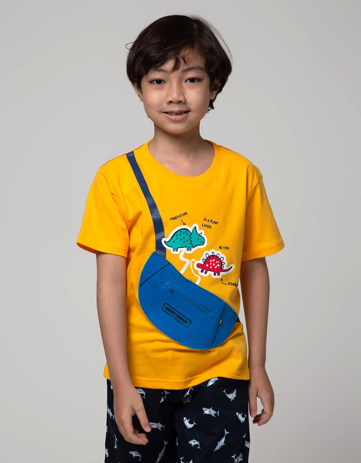 Little M Short Sleeve T-Shirt Print Dino Aplikasi Zipper Double Rib