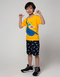 Little M Short Sleeve T-Shirt Print Dino Aplikasi Zipper Double Rib
