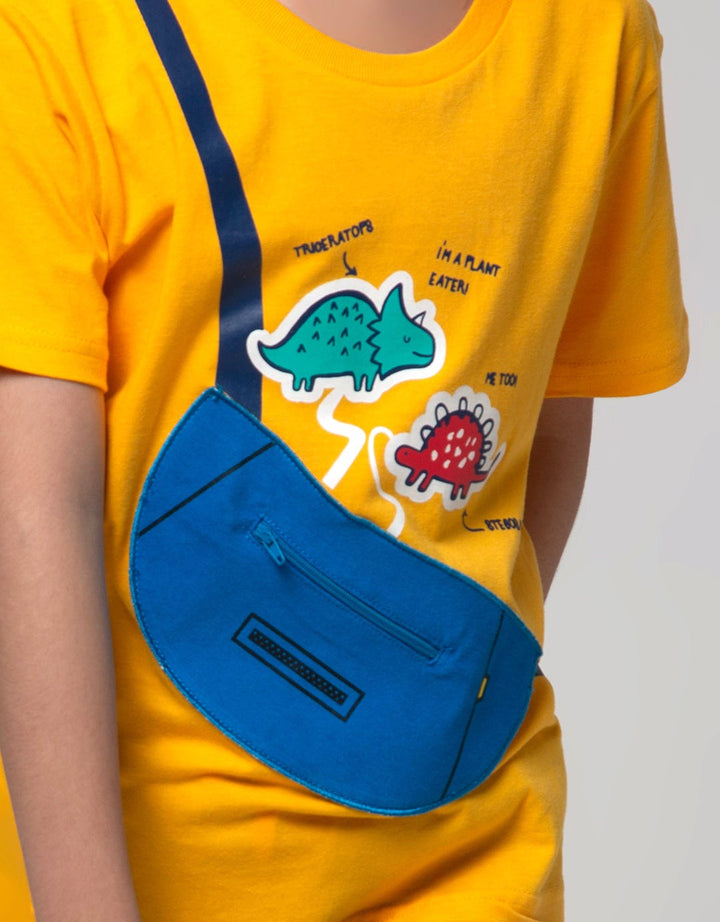 Little M Short Sleeve T-Shirt Print Dino Aplikasi Zipper Double Rib