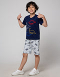 Little M Short Sleeve T-Shirt Print Aplikasi Dino Outline Slub