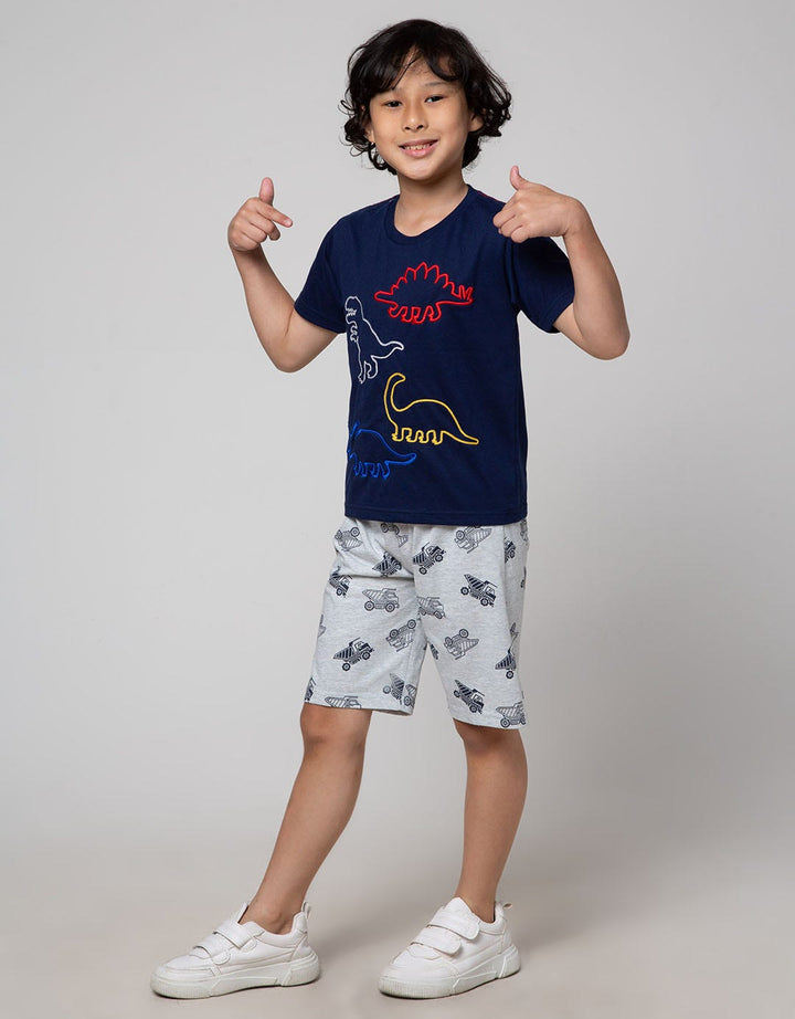 Little M Short Sleeve T-Shirt Print Aplikasi Dino Outline Slub