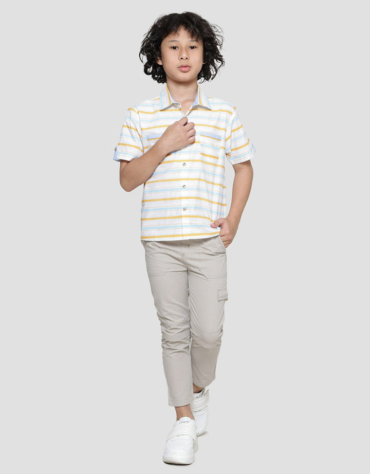 Little M Stripe Print Kemeja Anak Laki-laki