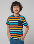 Little M Short Sleeve T-Shirt Stripe Yarndyed Combed 20S Dino Saku
