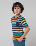 Little M Short Sleeve T-Shirt Stripe Yarndyed Combed 20S Dino Saku