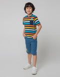 Little M Short Sleeve T-Shirt Stripe Yarndyed Combed 20S Dino Saku