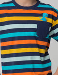 Little M Short Sleeve T-Shirt Stripe Yarndyed Combed 20S Dino Saku