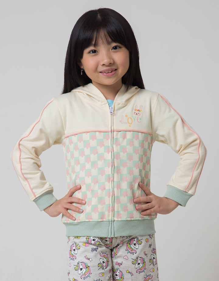 Little M Kotak Print Girls Hoodie Jacket