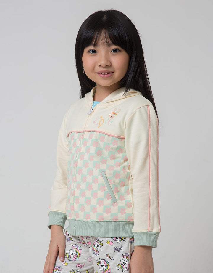 Little M Kotak Print Girls Hoodie Jacket