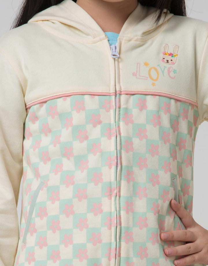 Little M Kotak Print Girls Hoodie Jacket