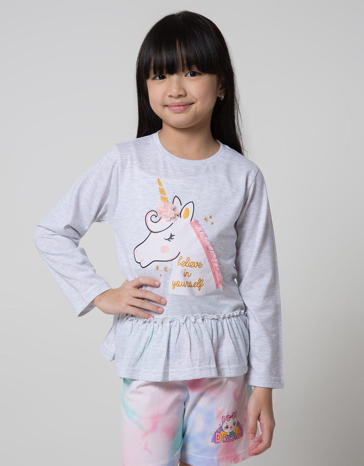 Little M Unicorn Print Kaos Anak Perempuan