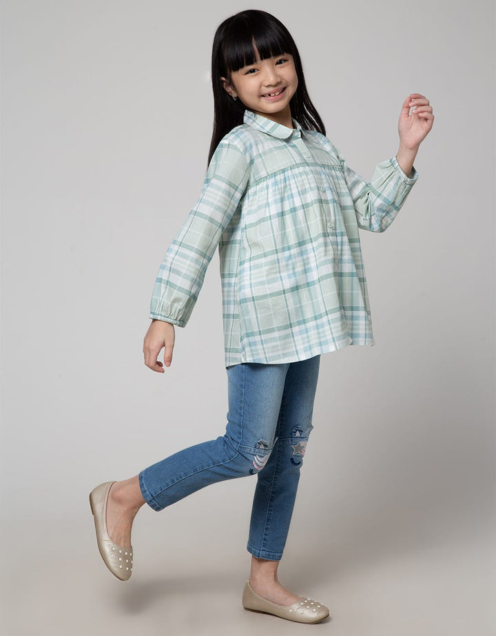 Little M Check Plaid Kemeja Blouse Anak Perempuan