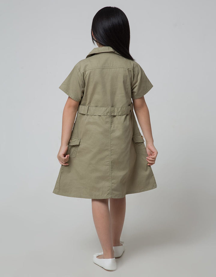 Little M Short Sleeve Midi Dress Twill Safari Belt
