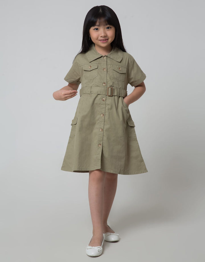Little M Short Sleeve Midi Dress Twill Safari Belt
