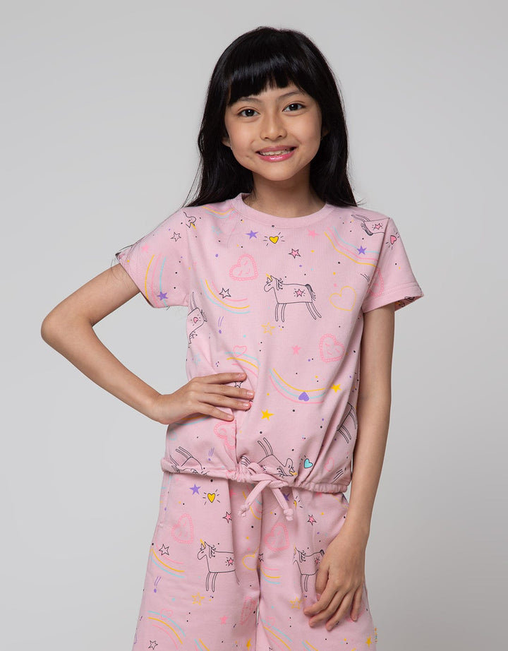 Little M Short Sleeve T-Shirt Full Print Unicorn Bottom Drawstring