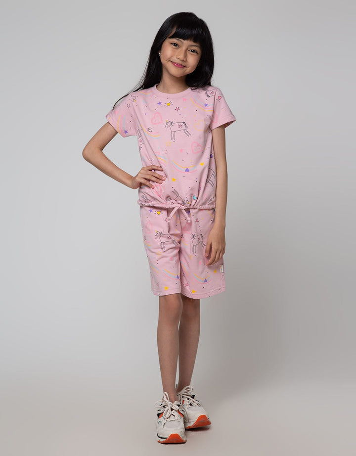 Little M Short Sleeve T-Shirt Full Print Unicorn Bottom Drawstring