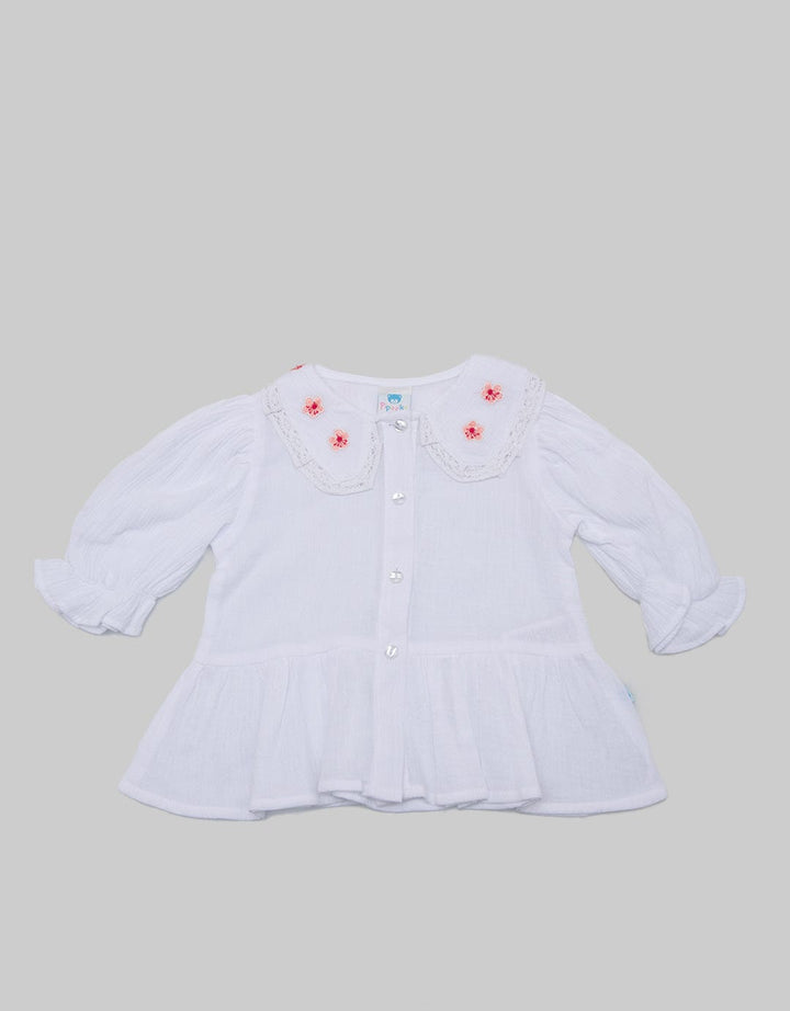 Pipiniko Blouse 3/4 Sleeve Colar Ruffle Flower