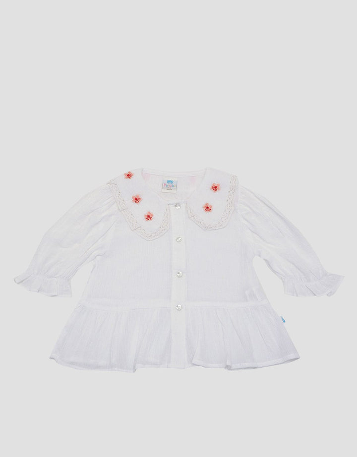 Pipiniko Blouse 3/4 Sleeve Colar Ruffle Flower