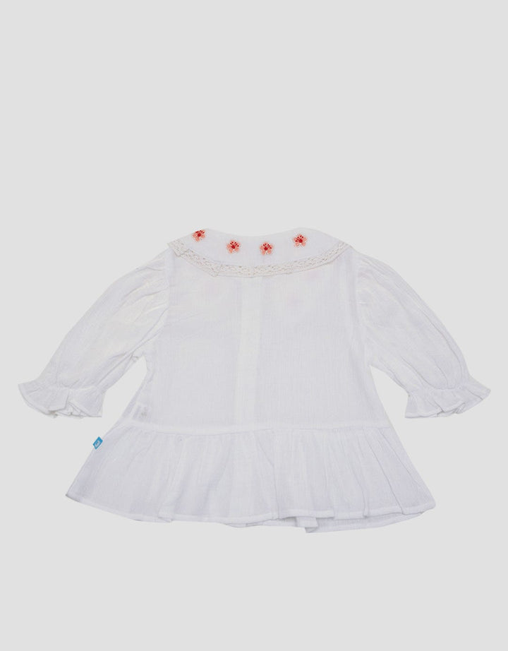 Pipiniko Blouse 3/4 Sleeve Colar Ruffle Flower
