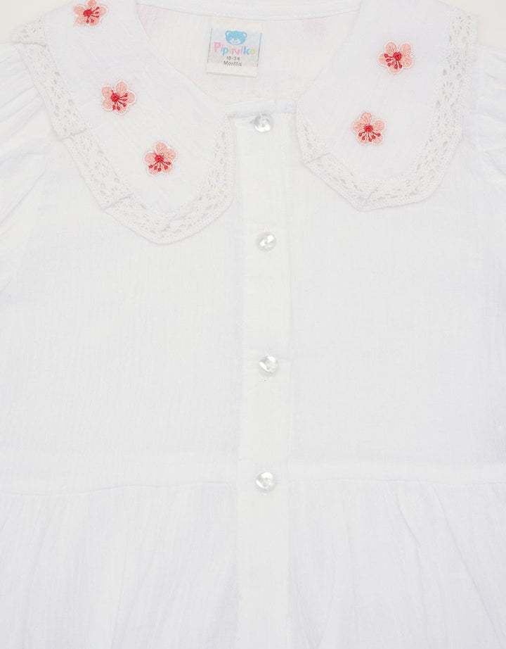 Pipiniko Blouse 3/4 Sleeve Colar Ruffle Flower