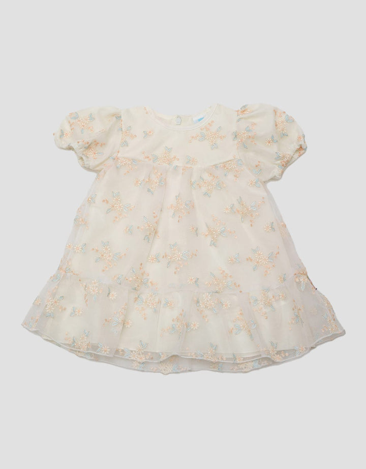 Pipiniko Short Sleeve Midi Dress Highlight Print Flower Embroidery